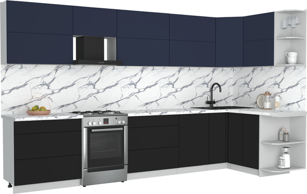 Изображение товара Кухонный гарнитур Интерлиния Мила Матте 1.5x3.6 Б PR (индиго/черный/белый гранит)