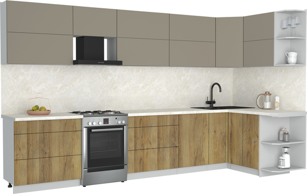 Изображение товара Кухонный гарнитур Интерлиния Мила Матте 1.5x3.6 Б PR (луна/дуб вотан/опал светлый)