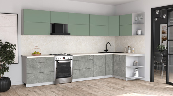 Изображение товара Кухонный гарнитур Интерлиния Мила Матте 1.5x3.6 Б PR (мята/керамика/опал светлый)