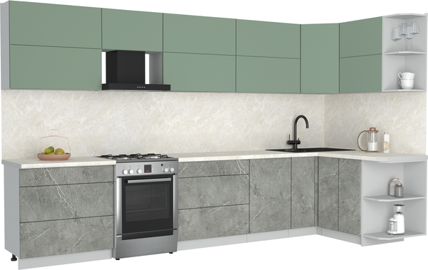Изображение товара Кухонный гарнитур Интерлиния Мила Матте 1.5x3.6 Б PR (мята/керамика/опал светлый)