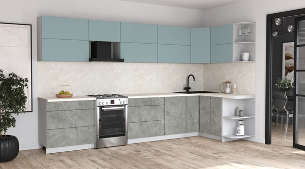 Изображение товара Кухонный гарнитур Интерлиния Мила Матте 1.5x3.6 Б PR (океан/керамика/опал светлый)