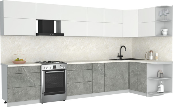 Изображение товара Кухонный гарнитур Интерлиния Мила Матте 1.5x3.7 Б PR (белый/керамика/опал светлый)