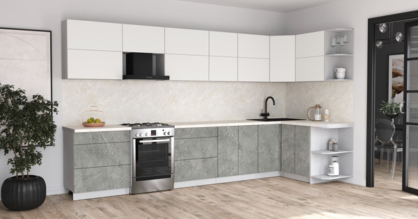 Изображение товара Кухонный гарнитур Интерлиния Мила Матте 1.5x3.7 Б PR (белый/керамика/опал светлый)