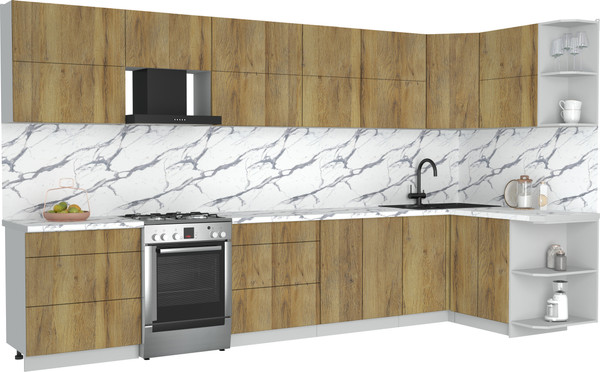 Изображение товара Кухонный гарнитур Интерлиния Мила Матте 1.5x3.7 Б PR (дуб вотан/дуб вотан/белый гранит)