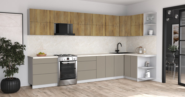 Изображение товара Кухонный гарнитур Интерлиния Мила Матте 1.5x3.7 Б PR (дуб вотан/луна/опал светлый)