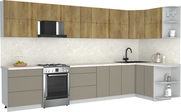 Изображение товара Кухонный гарнитур Интерлиния Мила Матте 1.5x3.7 Б PR (дуб вотан/луна/опал светлый)