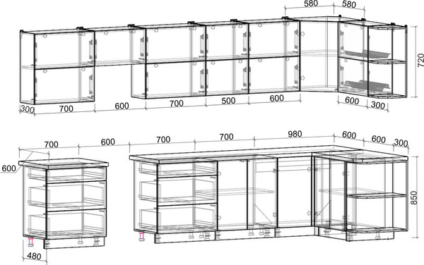 Изображение товара Кухонный гарнитур Интерлиния Мила Матте 1.5x3.7 Б PR (дуб вотан/черный/белый гранит)