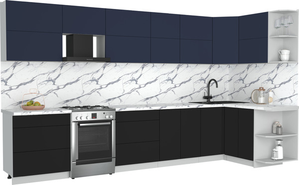 Изображение товара Кухонный гарнитур Интерлиния Мила Матте 1.5x3.7 Б PR (индиго/черный/белый гранит)