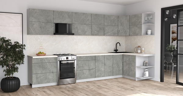 Изображение товара Кухонный гарнитур Интерлиния Мила Матте 1.5x3.7 Б PR (керамика/керамика/опал светлый)