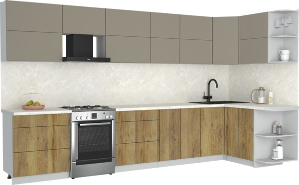 Изображение товара Кухонный гарнитур Интерлиния Мила Матте 1.5x3.7 Б PR (луна/дуб вотан/опал светлый)