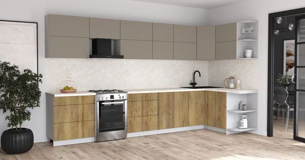 Изображение товара Кухонный гарнитур Интерлиния Мила Матте 1.5x3.7 Б PR (луна/дуб вотан/опал светлый)