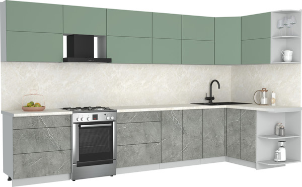 Изображение товара Кухонный гарнитур Интерлиния Мила Матте 1.5x3.7 Б PR (мята/керамика/опал светлый)