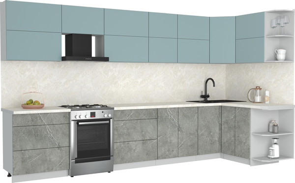 Изображение товара Кухонный гарнитур Интерлиния Мила Матте 1.5x3.7 Б PR (океан/керамика/опал светлый)