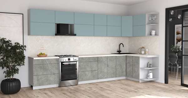 Изображение товара Кухонный гарнитур Интерлиния Мила Матте 1.5x3.7 Б PR (океан/керамика/опал светлый)