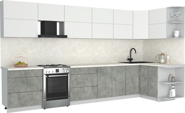 Изображение товара Кухонный гарнитур Интерлиния Мила Матте 1.5x3.8 Б PR (белый/керамика/опал светлый)