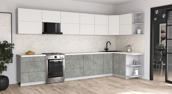 Изображение товара Кухонный гарнитур Интерлиния Мила Матте 1.5x3.8 Б PR (белый/керамика/опал светлый)