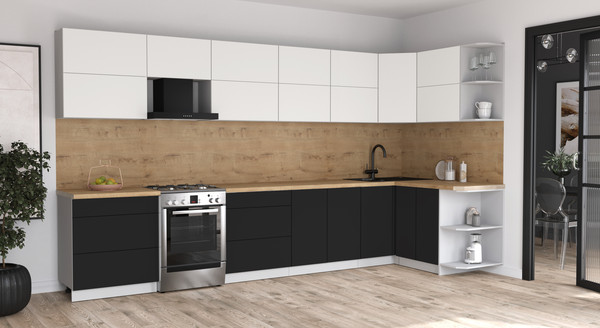 Изображение товара Кухонный гарнитур Интерлиния Мила Матте 1.5x3.8 Б PR (белый/черный/дуб бунратти)