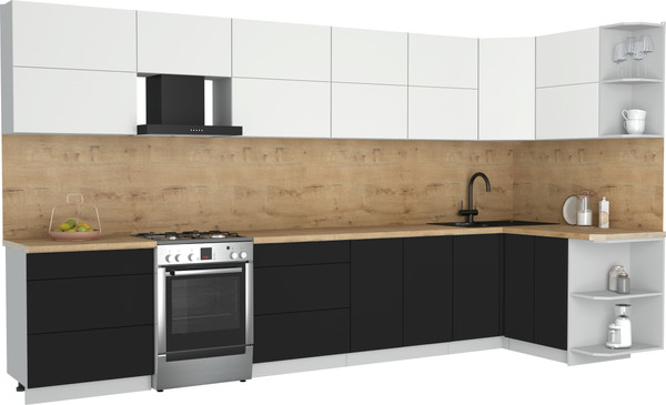 Изображение товара Кухонный гарнитур Интерлиния Мила Матте 1.5x3.8 Б PR (белый/черный/дуб бунратти)