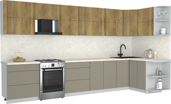 Изображение товара Кухонный гарнитур Интерлиния Мила Матте 1.5x3.8 Б PR (дуб вотан/луна/опал светлый)