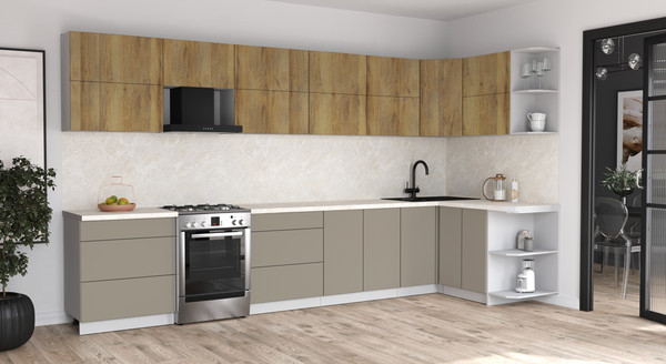 Изображение товара Кухонный гарнитур Интерлиния Мила Матте 1.5x3.8 Б PR (дуб вотан/луна/опал светлый)