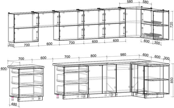 Изображение товара Кухонный гарнитур Интерлиния Мила Матте 1.5x3.8 Б PR (дуб вотан/черный/белый гранит)