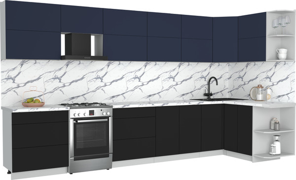 Изображение товара Кухонный гарнитур Интерлиния Мила Матте 1.5x3.8 Б PR (индиго/черный/белый гранит)