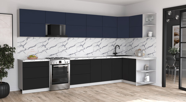 Изображение товара Кухонный гарнитур Интерлиния Мила Матте 1.5x3.8 Б PR (индиго/черный/белый гранит)