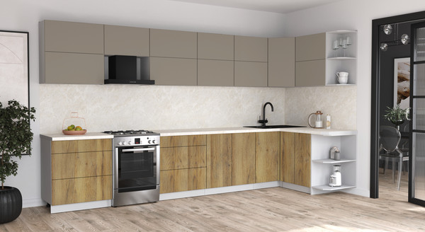 Изображение товара Кухонный гарнитур Интерлиния Мила Матте 1.5x3.8 Б PR (луна/дуб вотан/опал светлый)