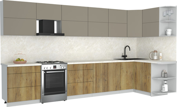 Изображение товара Кухонный гарнитур Интерлиния Мила Матте 1.5x3.8 Б PR (луна/дуб вотан/опал светлый)