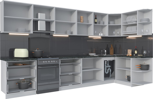 Изображение товара Кухонный гарнитур Интерлиния Мила Матте 1.5x3.8 Б PR (луна/дуб вотан/опал светлый)