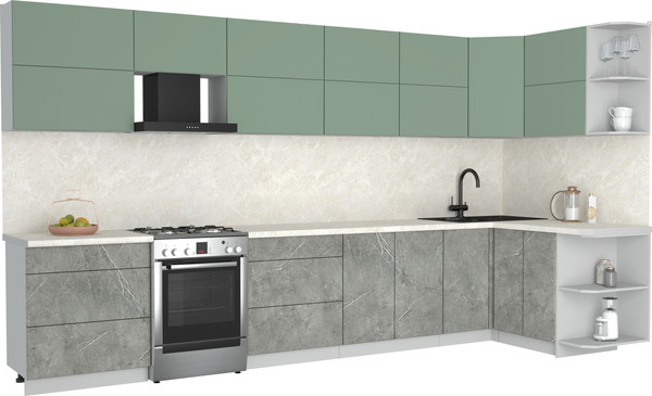 Изображение товара Кухонный гарнитур Интерлиния Мила Матте 1.5x3.8 Б PR (мята/керамика/опал светлый)