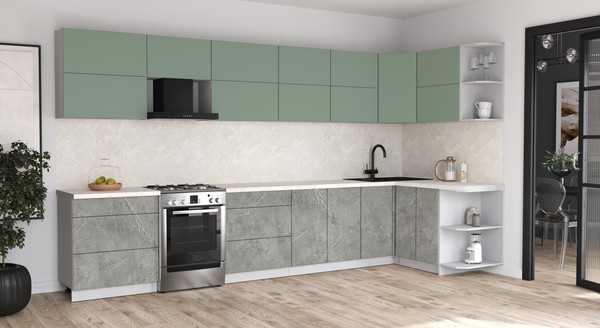 Изображение товара Кухонный гарнитур Интерлиния Мила Матте 1.5x3.8 Б PR (мята/керамика/опал светлый)