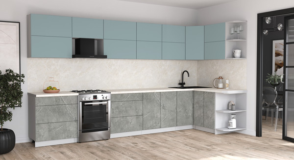 Изображение товара Кухонный гарнитур Интерлиния Мила Матте 1.5x3.8 Б PR (океан/керамика/опал светлый)