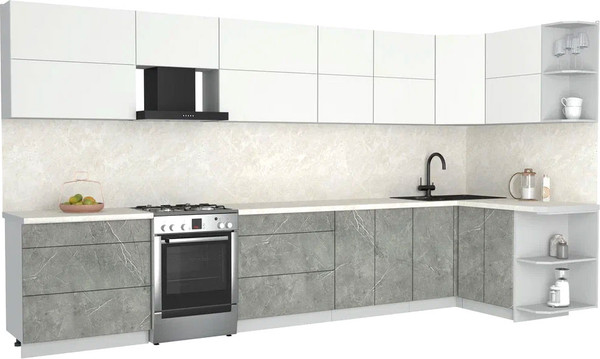 Изображение товара Кухонный гарнитур Интерлиния Мила Матте 1.5x3.9 Б PR (белый/керамика/опал светлый)