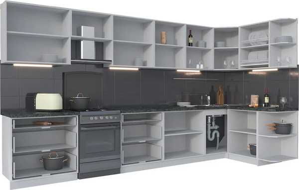 Изображение товара Кухонный гарнитур Интерлиния Мила Матте 1.5x3.9 Б PR (белый/керамика/опал светлый)