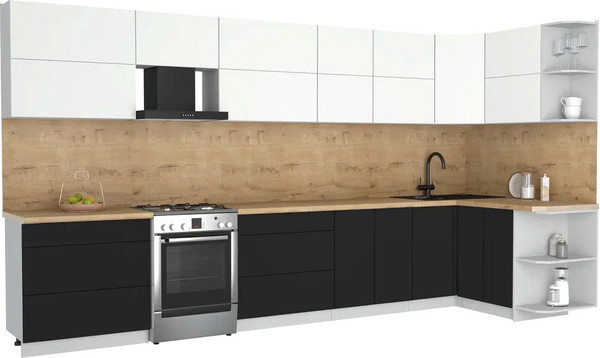 Изображение товара Кухонный гарнитур Интерлиния Мила Матте 1.5x3.9 Б PR (белый/черный/дуб бунратти)