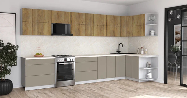 Изображение товара Кухонный гарнитур Интерлиния Мила Матте 1.5x3.9 Б PR (дуб вотан/луна/опал светлый)