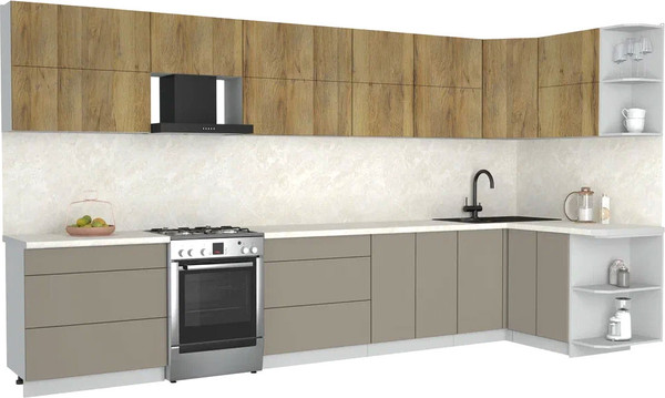 Изображение товара Кухонный гарнитур Интерлиния Мила Матте 1.5x3.9 Б PR (дуб вотан/луна/опал светлый)