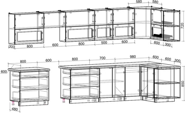 Изображение товара Кухонный гарнитур Интерлиния Мила Матте 1.5x3.9 Б PR (дуб вотан/черный/белый гранит)