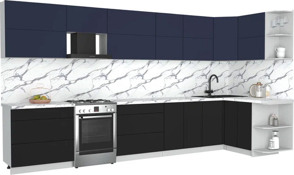 Изображение товара Кухонный гарнитур Интерлиния Мила Матте 1.5x3.9 Б PR (индиго/черный/белый гранит)