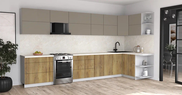 Изображение товара Кухонный гарнитур Интерлиния Мила Матте 1.5x3.9 Б PR (луна/дуб вотан/опал светлый)