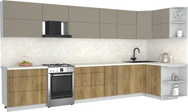 Изображение товара Кухонный гарнитур Интерлиния Мила Матте 1.5x3.9 Б PR (луна/дуб вотан/опал светлый)