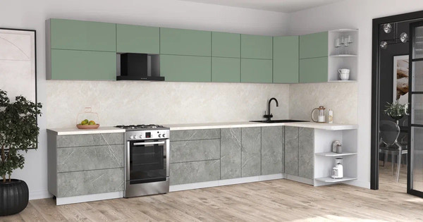 Изображение товара Кухонный гарнитур Интерлиния Мила Матте 1.5x3.9 Б PR (мята/керамика/опал светлый)