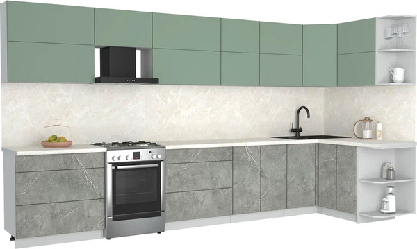 Изображение товара Кухонный гарнитур Интерлиния Мила Матте 1.5x3.9 Б PR (мята/керамика/опал светлый)