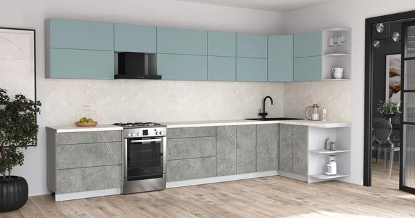 Изображение товара Кухонный гарнитур Интерлиния Мила Матте 1.5x3.9 Б PR (океан/керамика/опал светлый)