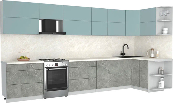 Изображение товара Кухонный гарнитур Интерлиния Мила Матте 1.5x3.9 Б PR (океан/керамика/опал светлый)