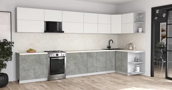 Изображение товара Кухонный гарнитур Интерлиния Мила Матте 1.5x4.0 Б PR (белый/керамика/опал светлый)