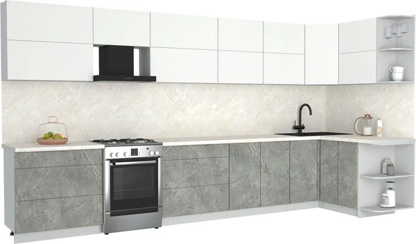 Изображение товара Кухонный гарнитур Интерлиния Мила Матте 1.5x4.0 Б PR (белый/керамика/опал светлый)