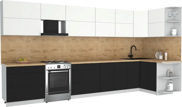 Изображение товара Кухонный гарнитур Интерлиния Мила Матте 1.5x4.0 Б PR (белый/черный/дуб бунратти)