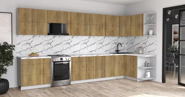 Изображение товара Кухонный гарнитур Интерлиния Мила Матте 1.5x4.0 Б PR (дуб вотан/дуб вотан/белый гранит)